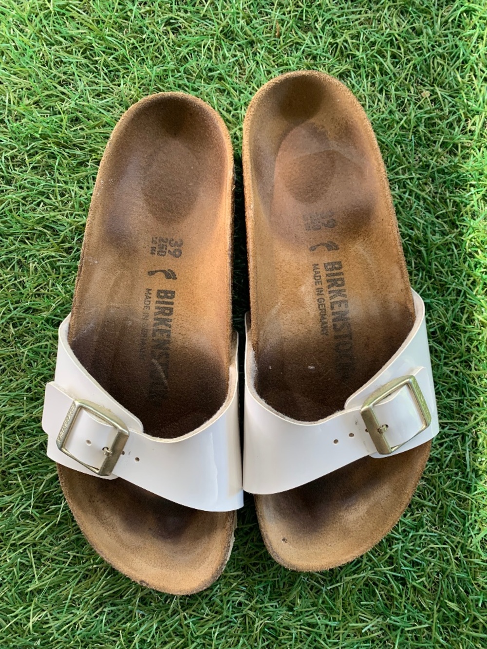 Birkenstock Madrid Patent White Sandal Slides Size 39
